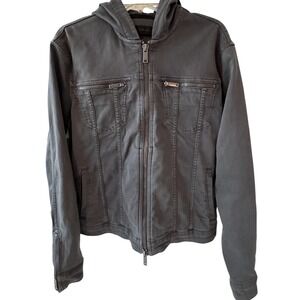 John Varvatos USA Mens Dark Gray Hooded Full Zip Moto Jacket Size M